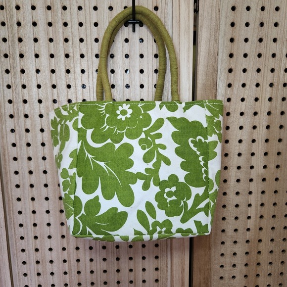 Small Green and White Floral Tote Bag - Picture 2 of 6